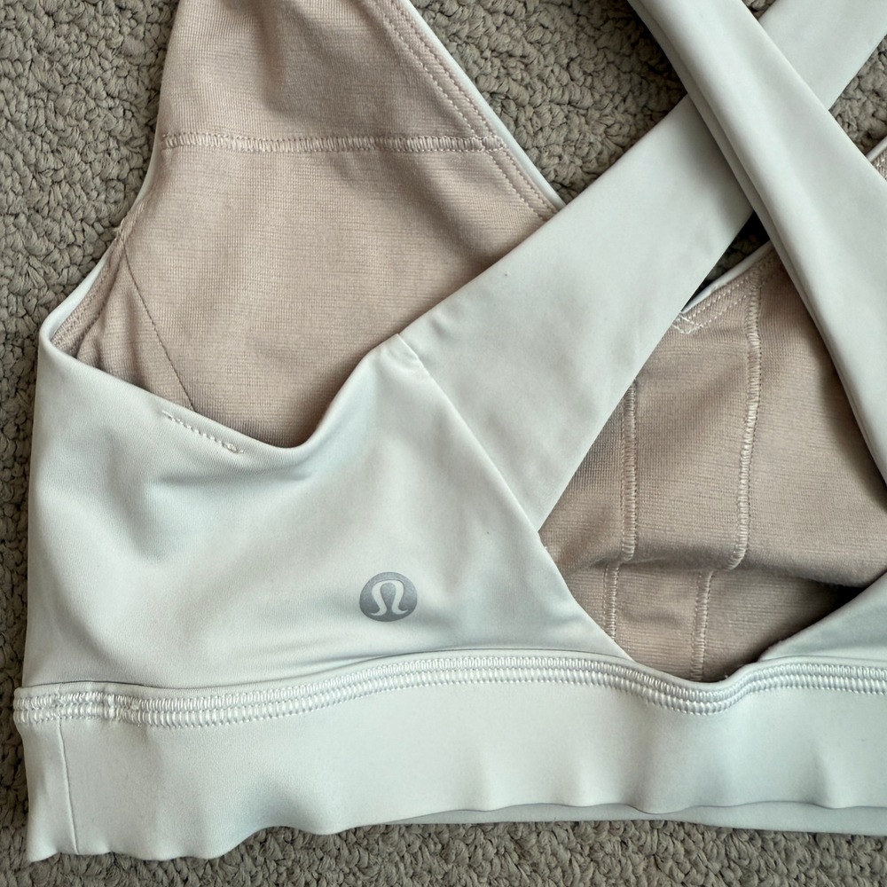 Lululemon Sz Small Pushing Limits Bra Light Gray Cross Back Sports‎ Bra - Picture 3 of 3
